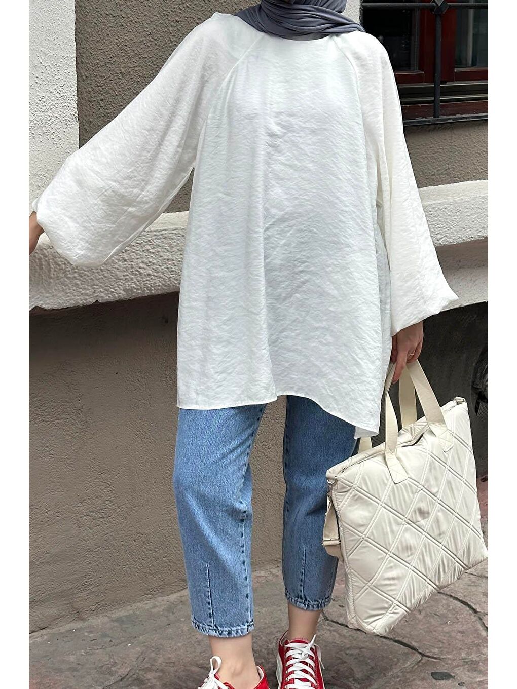 Kuşak Bağlamalı Tunik Beyaz-2