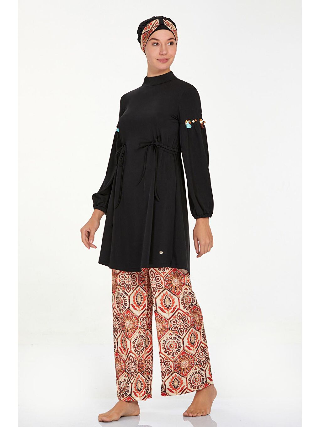 Elastanlı Tam Kapalı Tesettür Mayo Bol Paça Beyda 4515 Siyah-3