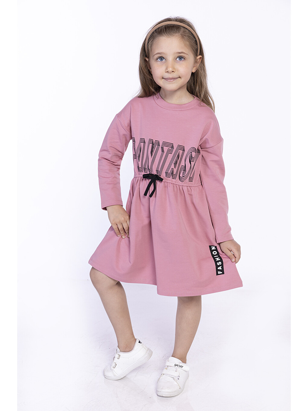 Pembe Kız Çocuk Baskılı Elbise