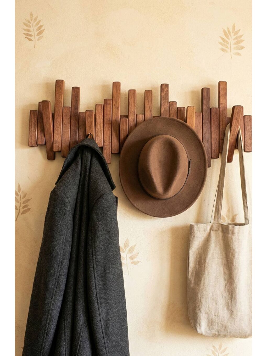 Leftover Masif Kayın Ahşap Piyano Askılık – Kahverengi | 6’lı Açılır Kapanır Duvar Askısı-3