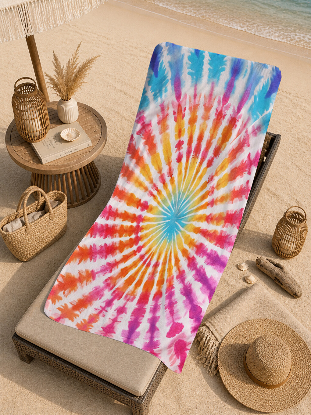 Pembe Renkli Spiral Batik Desenli 70x150 Cm Dijital Baskılı Plaj Ve Banyo Havlusu-4