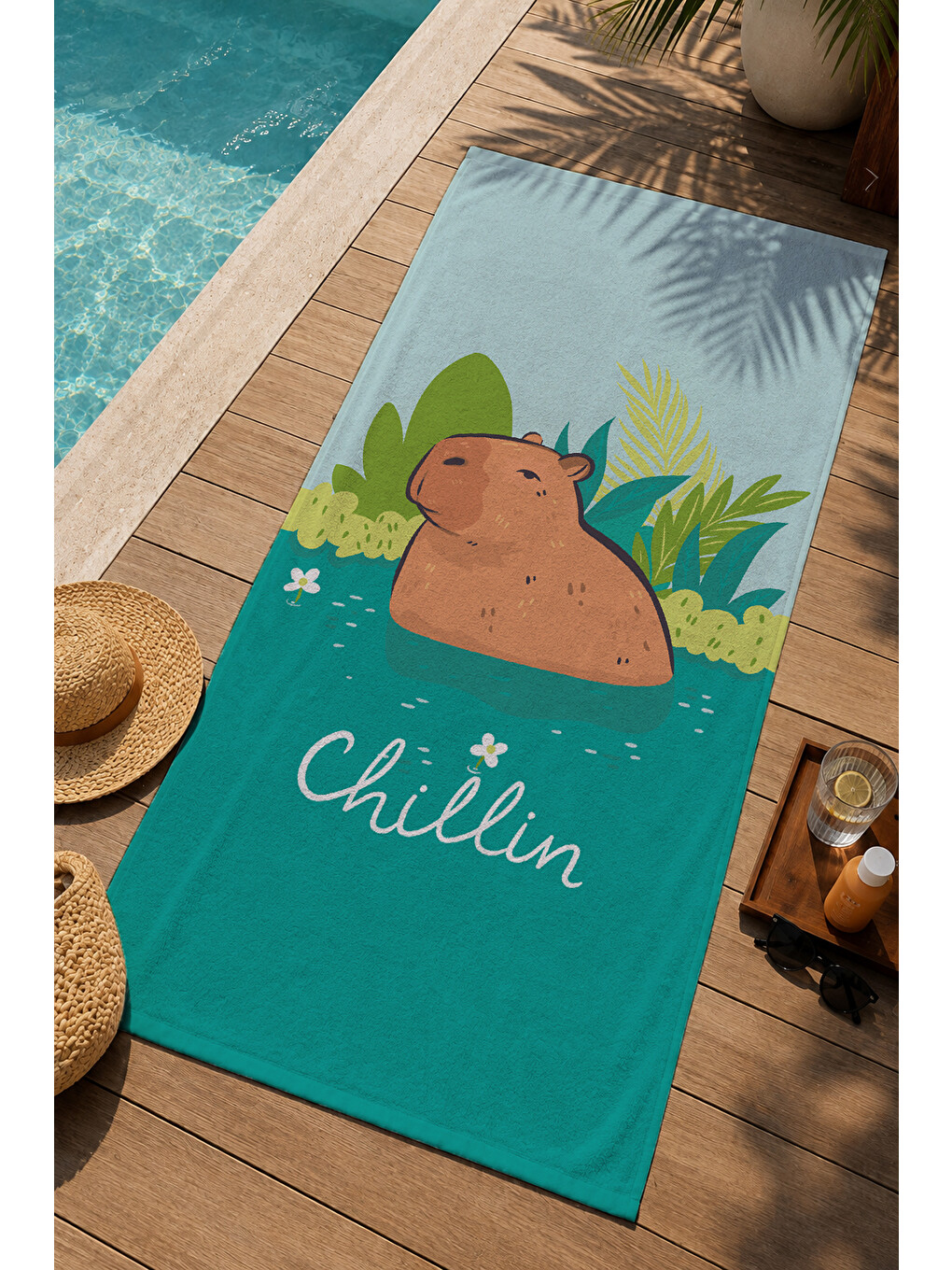 Turkuaz Chillin Yazılı Desenli 70x150 Cm Dijital Baskılı Plaj Ve Banyo Havlusu-2