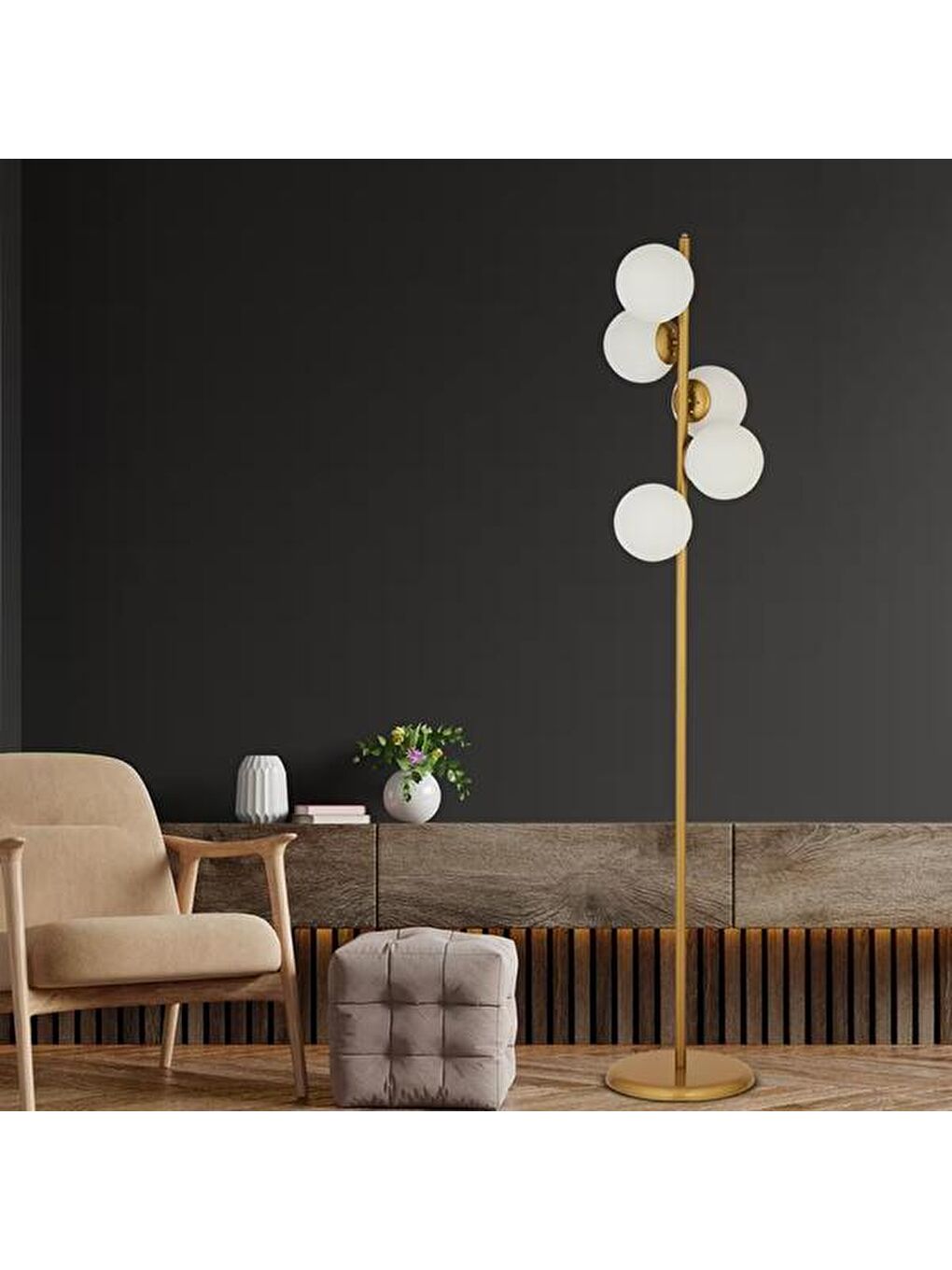 Karışık Uzel 5 Camlı Dekoratif Metal Lambader - Eskitme