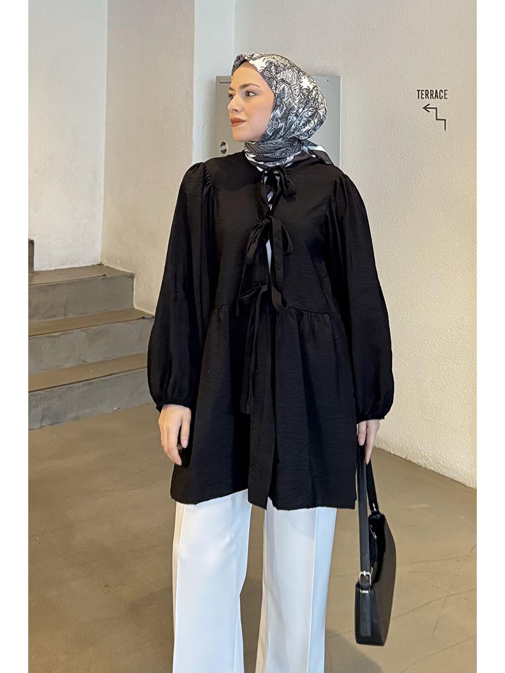 Ön Bağlamalı İki Parça Ceket Siyah-3