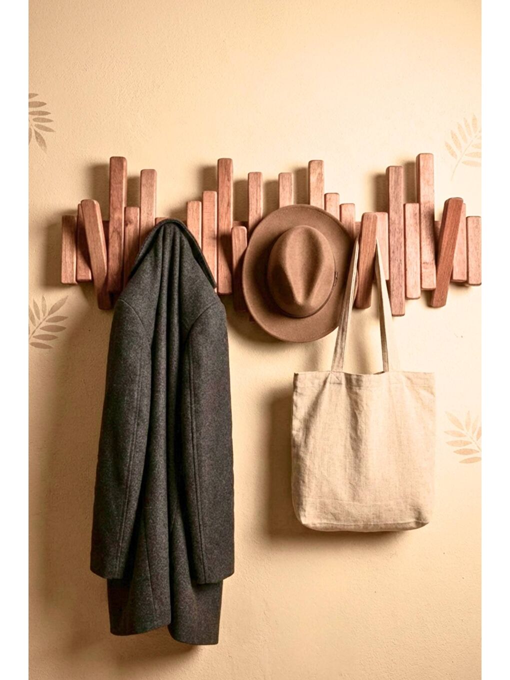 Leftover Masif Kayın Ahşap Piyano Askılık – Kahverengi | 6’lı Açılır Kapanır Duvar Askısı-4