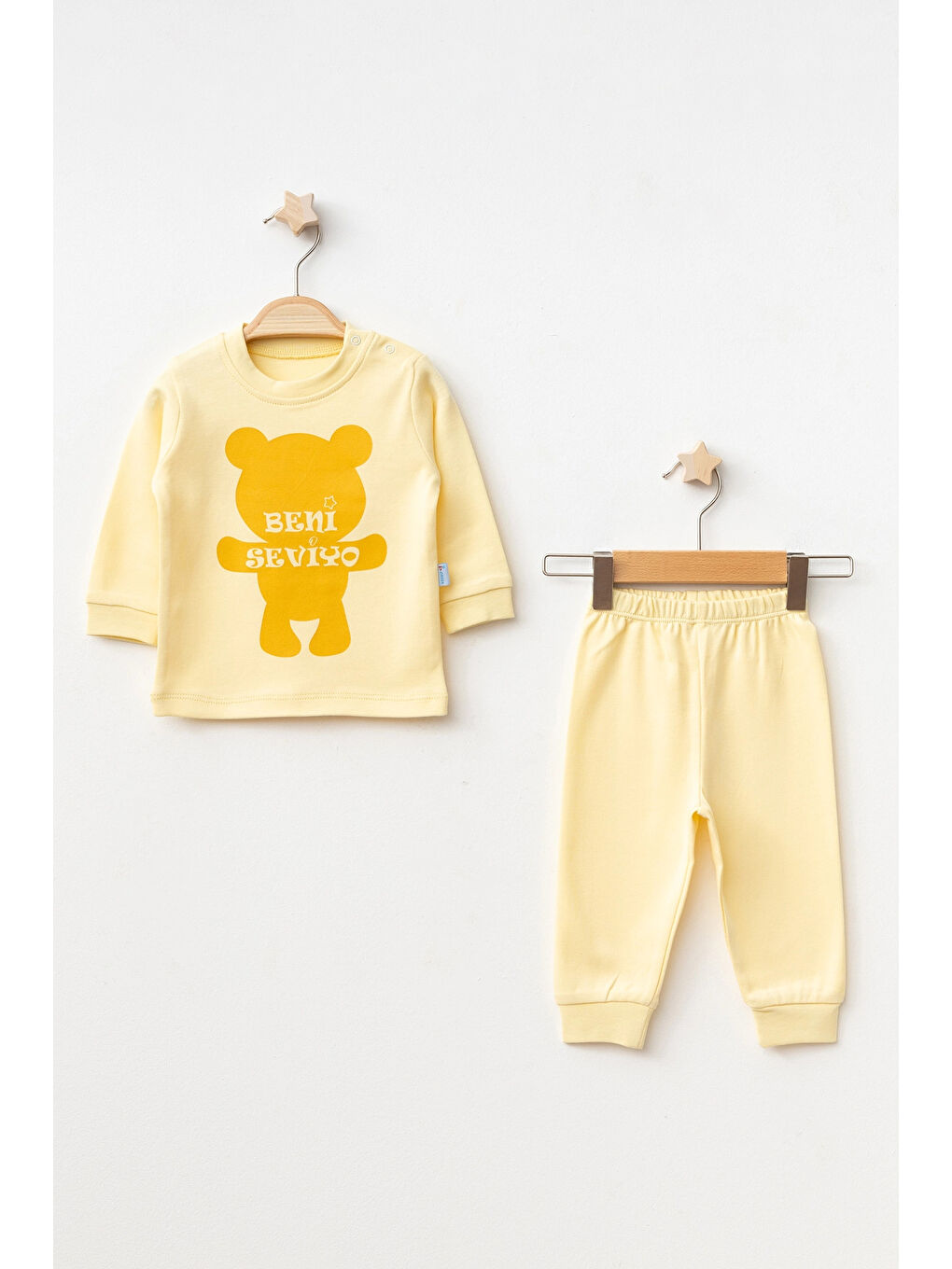 Sarı Ayıcık Baskılı Kız Bebek Pijama Takımı 2006-1