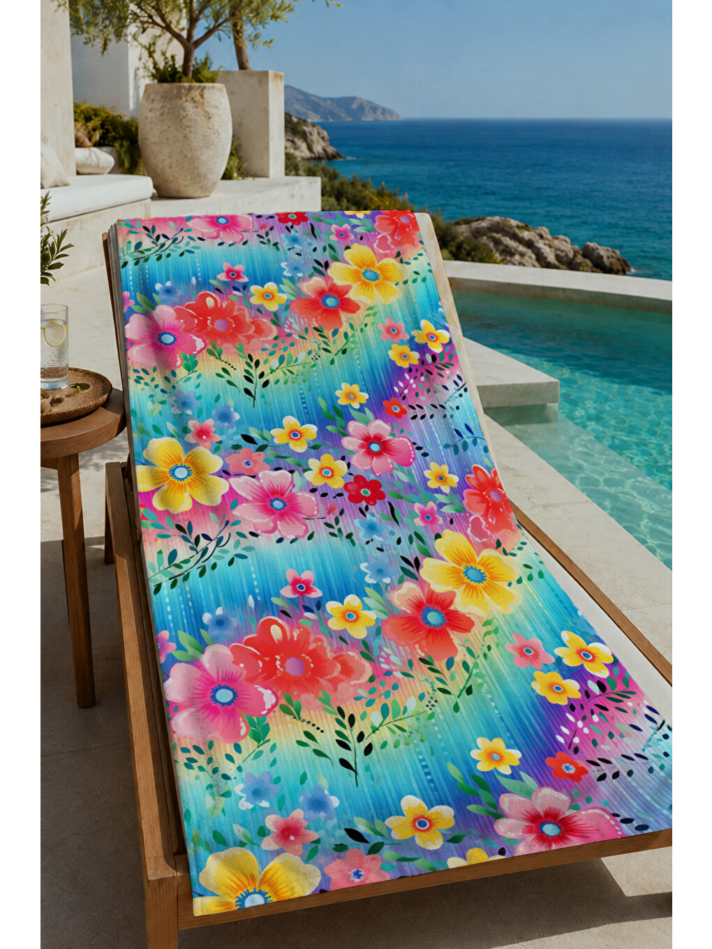 Yeşil Renkli Tropikal Çiçek Bahçesi Desenli 70x150 Cm Dijital Baskılı Plaj Ve Banyo Havlusu