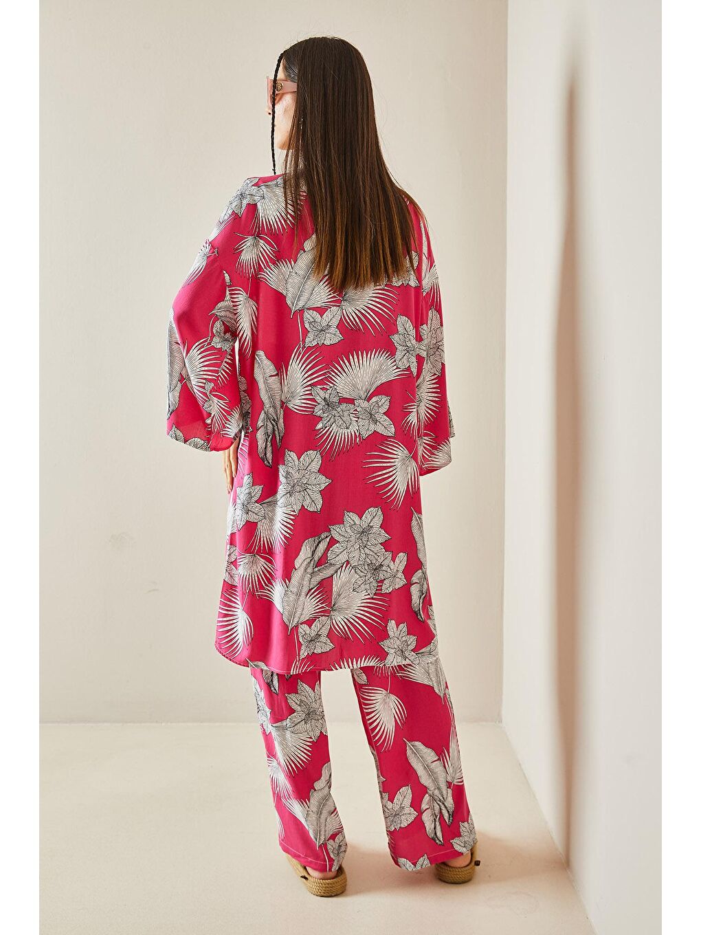 XHAN Pembe Çiçek Desenli Kimono Takım 5YXK8-48600-20 - 3