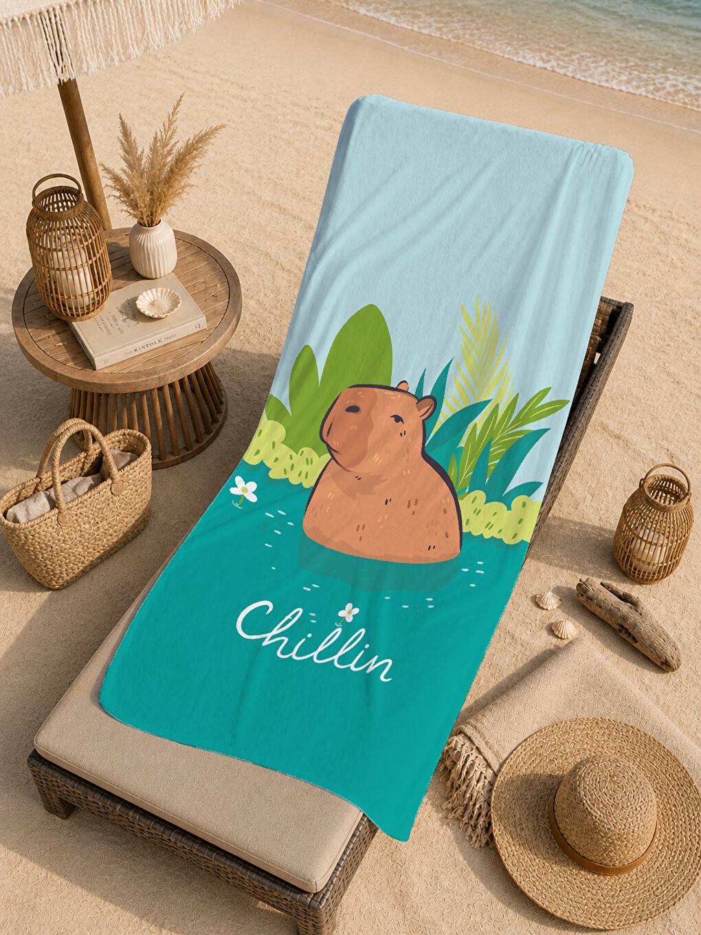 Turkuaz Chillin Yazılı Desenli 70x150 Cm Dijital Baskılı Plaj Ve Banyo Havlusu-4