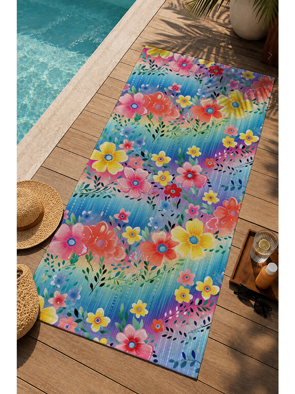 Yeşil Renkli Tropikal Çiçek Bahçesi Desenli 70x150 Cm Dijital Baskılı Plaj Ve Banyo Havlusu-2