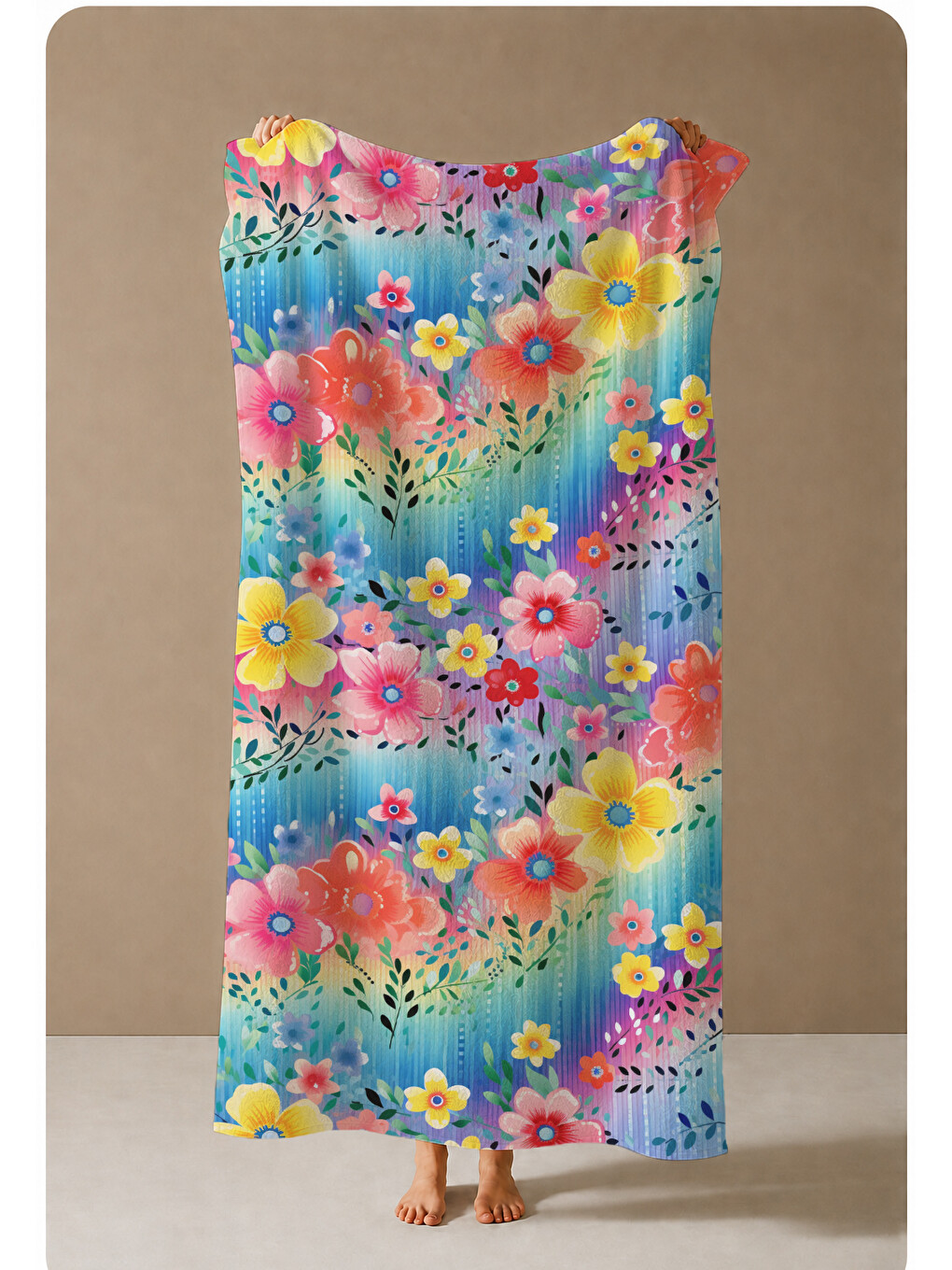 Yeşil Renkli Tropikal Çiçek Bahçesi Desenli 70x150 Cm Dijital Baskılı Plaj Ve Banyo Havlusu-3