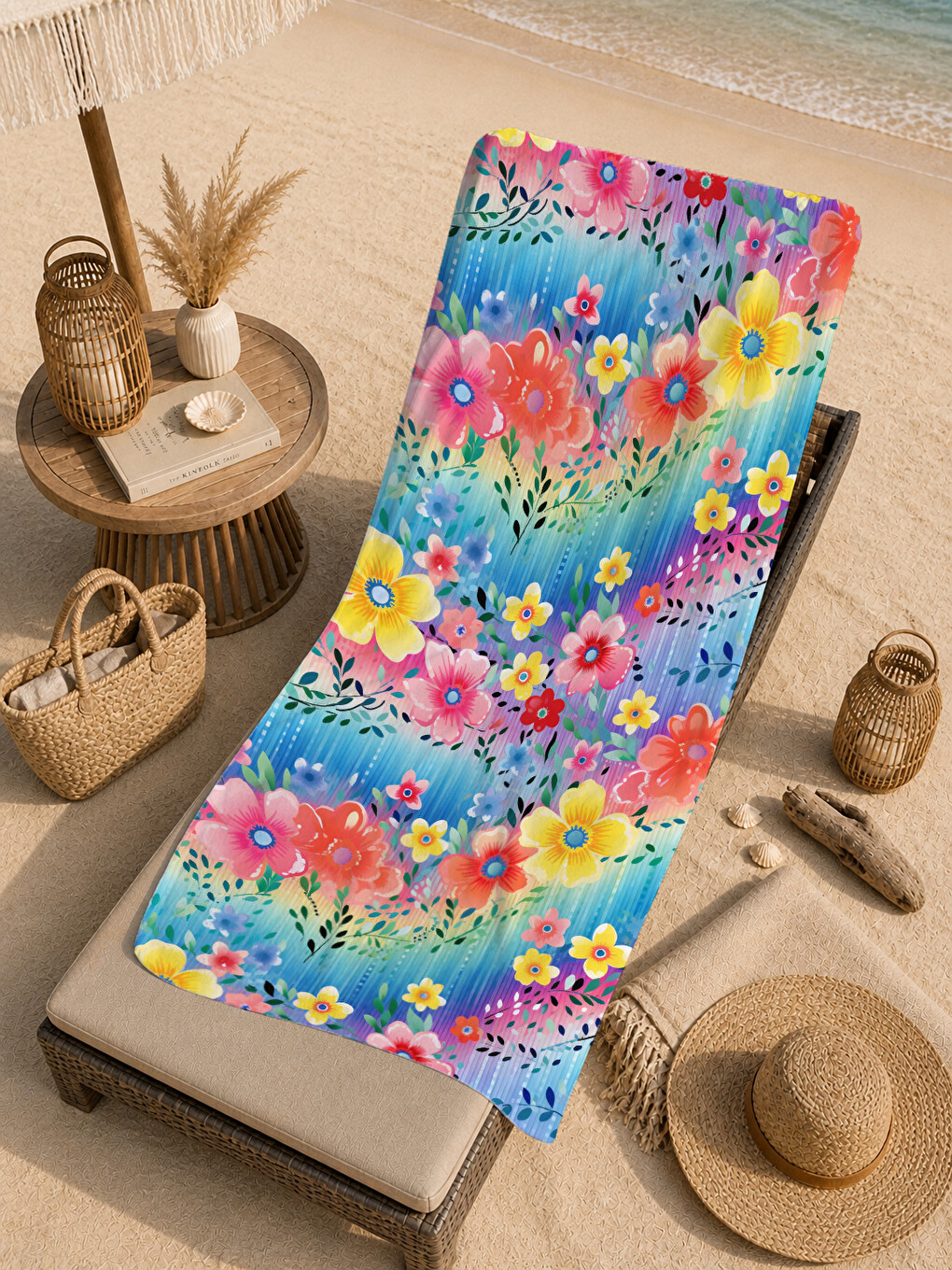 Yeşil Renkli Tropikal Çiçek Bahçesi Desenli 70x150 Cm Dijital Baskılı Plaj Ve Banyo Havlusu-4