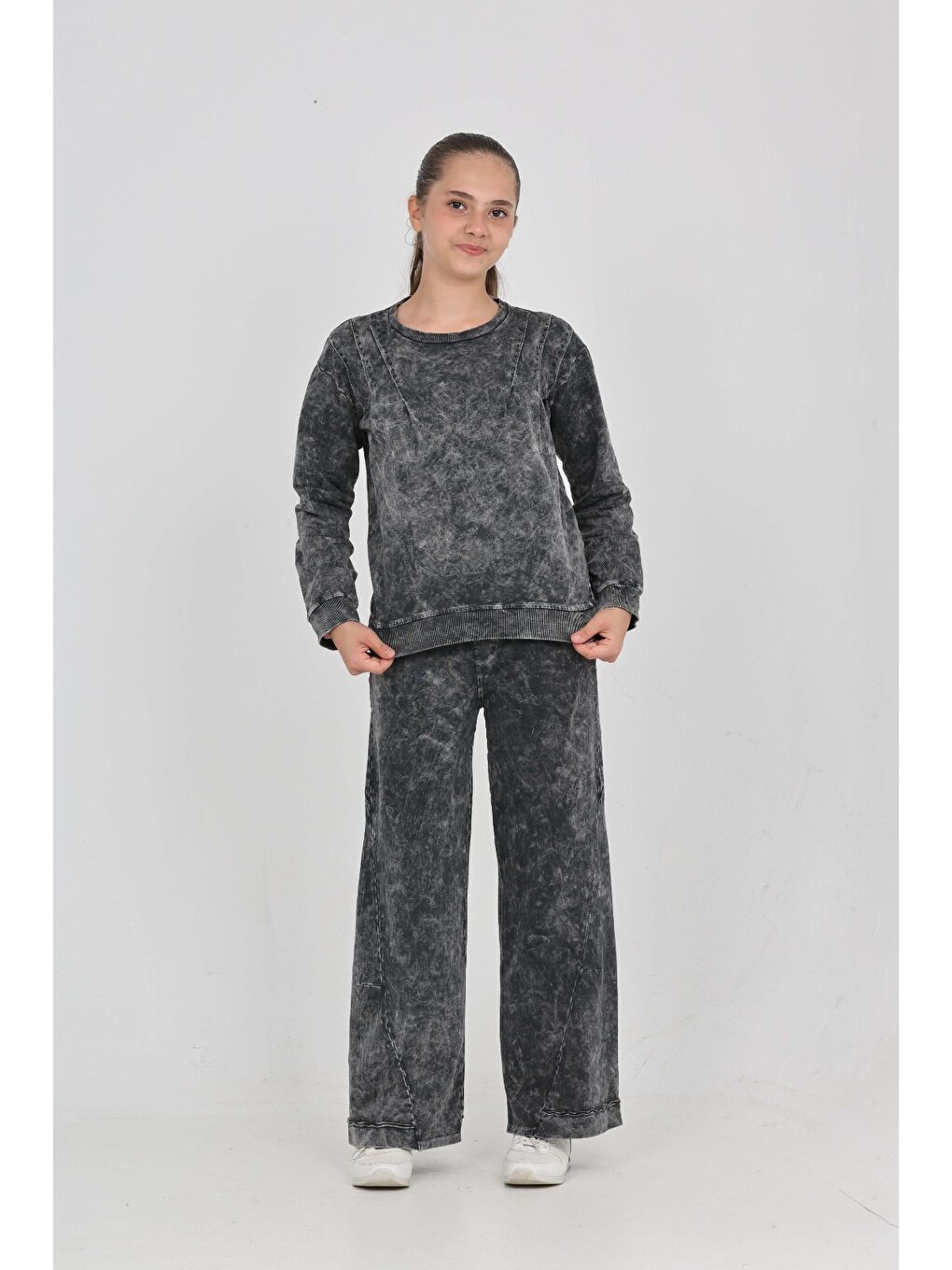 Antrasit Kız Çocuk Asit Yıkamalı Eşofman Takım