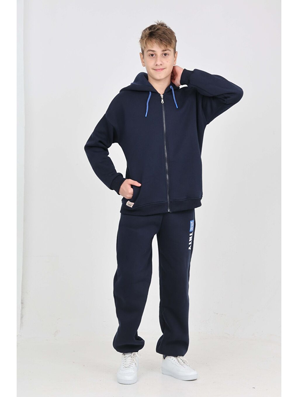 Lacivert Erkek Çocuk Kolu Baskılı Eşofman Takım-1