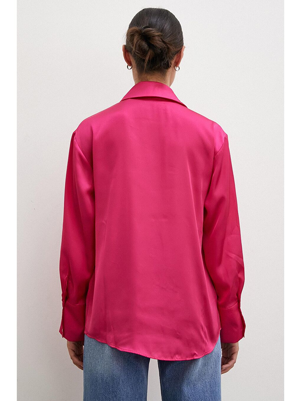 Fuşya Basic Saten Gömlek-3
