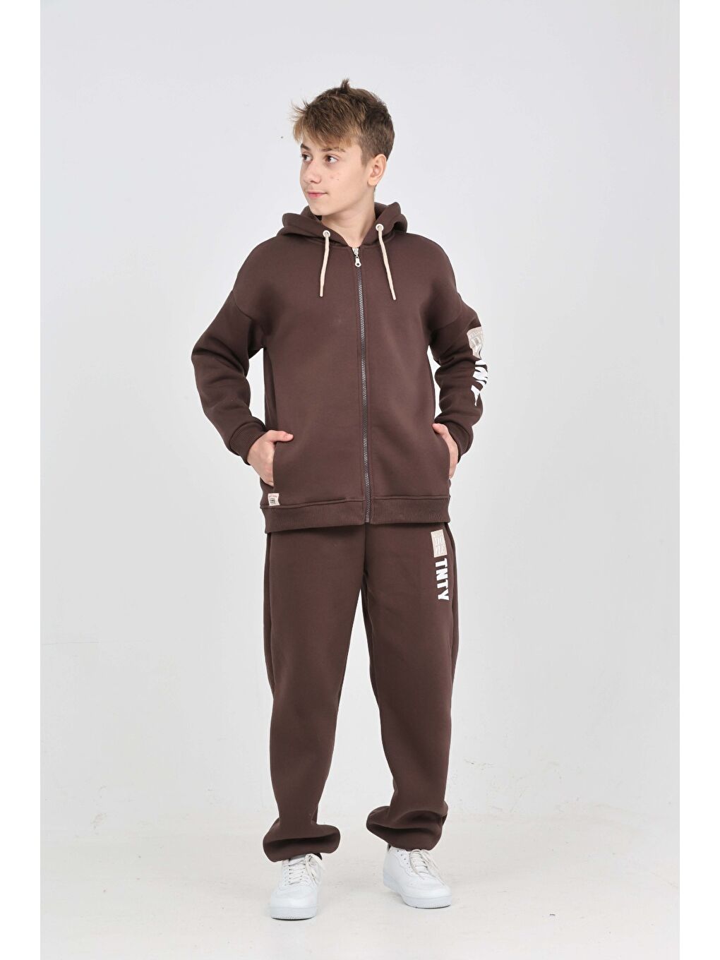 Kahverengi Erkek Çocuk Kolu Baskılı Eşofman Takım-6