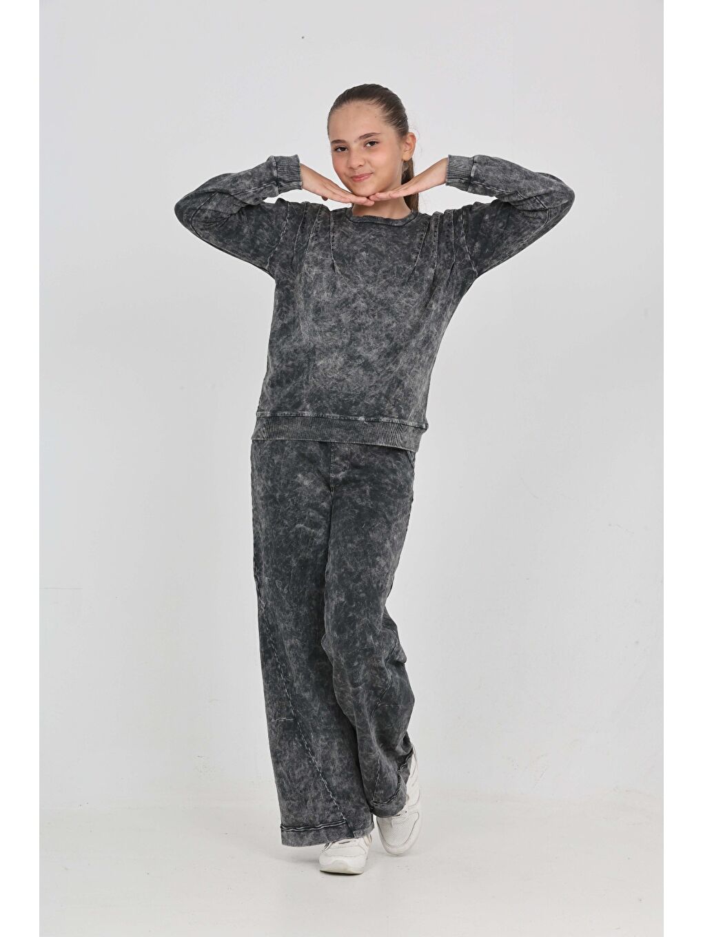 Antrasit Kız Çocuk Asit Yıkamalı Eşofman Takım-4