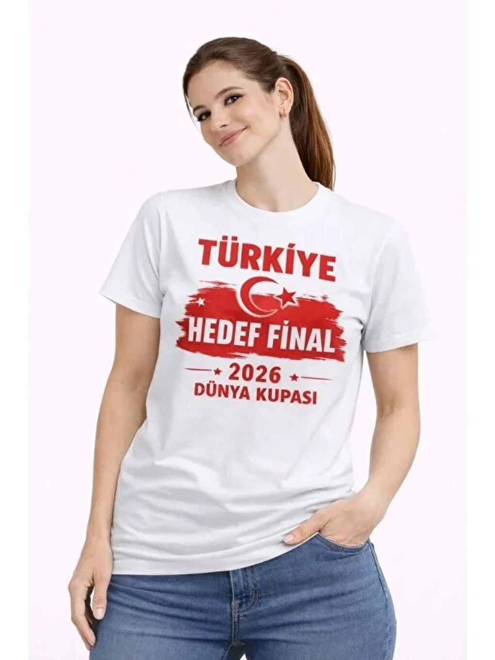 TÜRKİYE Baskılı Tişört Ay Yıldız 2026 Dünya Kupası Taraftar Forma T-Shirt - Beyaz