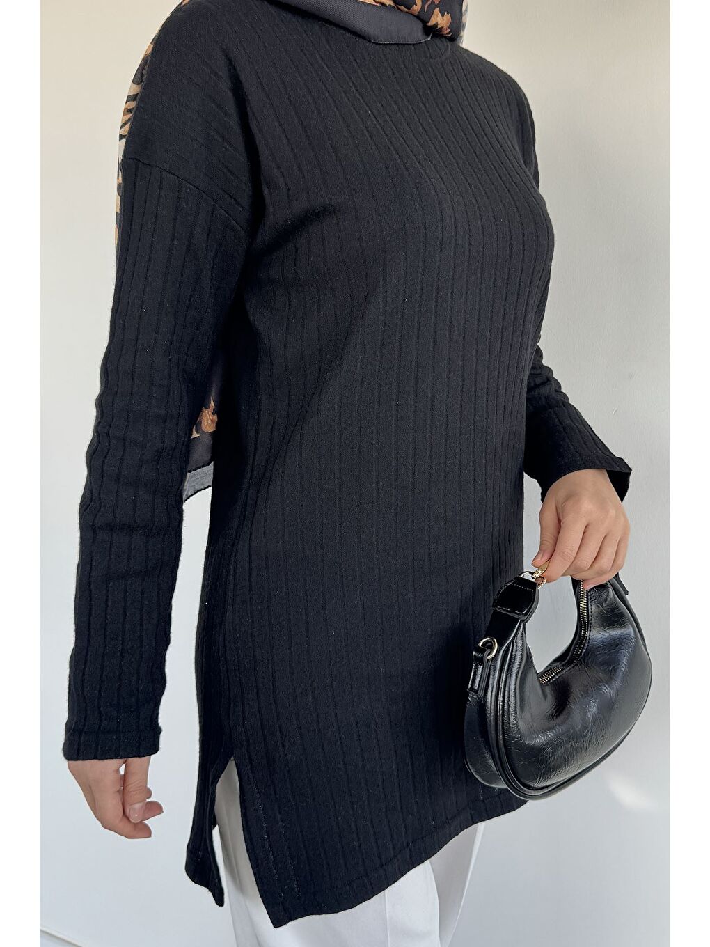 Siyah Fitilli Kadın Tesettür Tunik-4