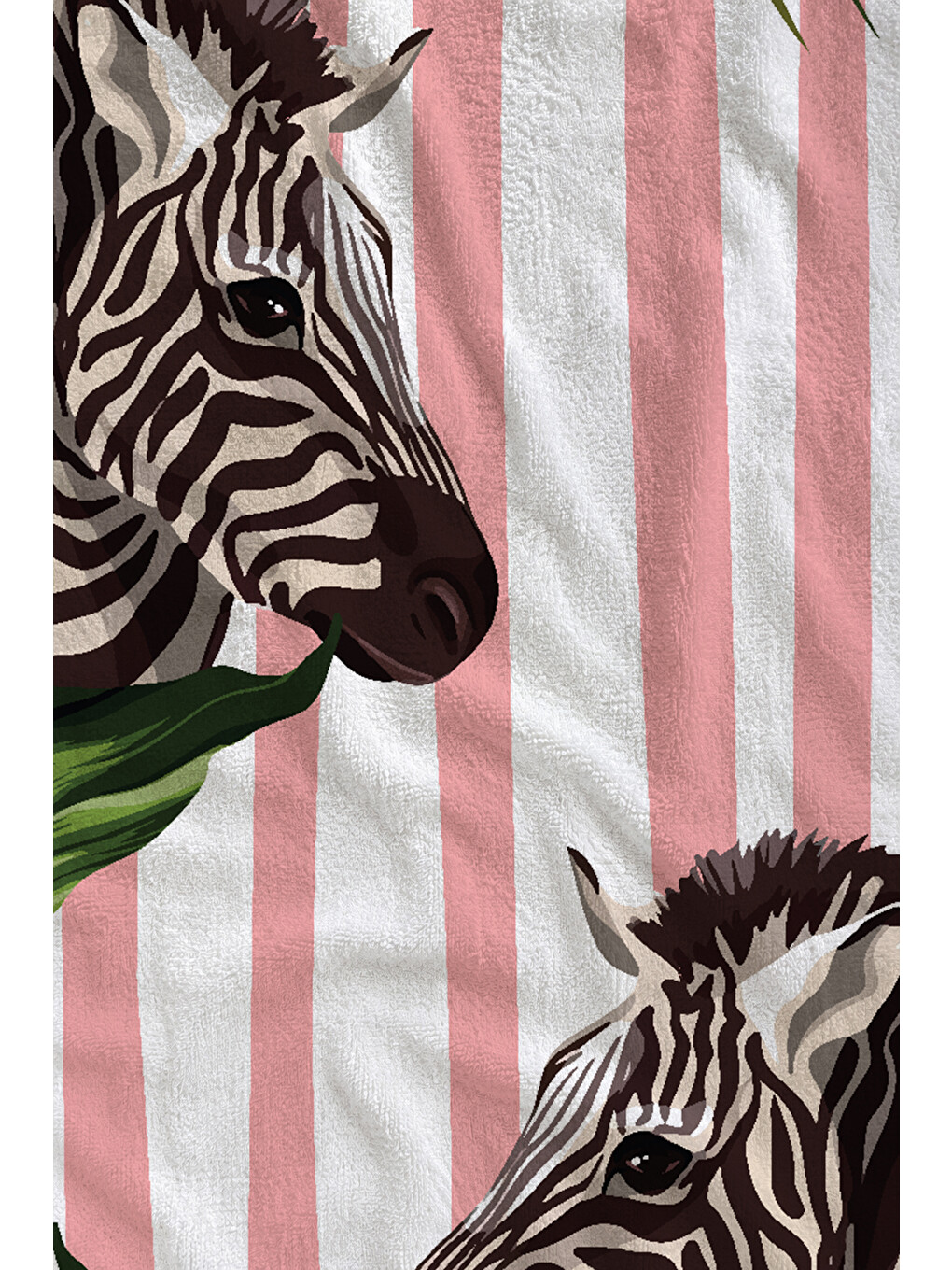 Pembe Çizgili Zebra Ve Tropikal Yaprak Desenli 70x150 Cm Dijital Baskılı Plaj Ve Banyo Havlusu-1