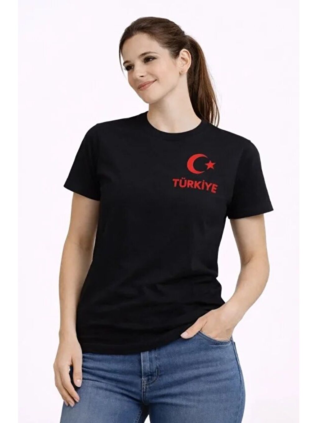 TÜRKİYE Ay Yıldız Baskılı Taraftar Forma T-Shirt - Siyah