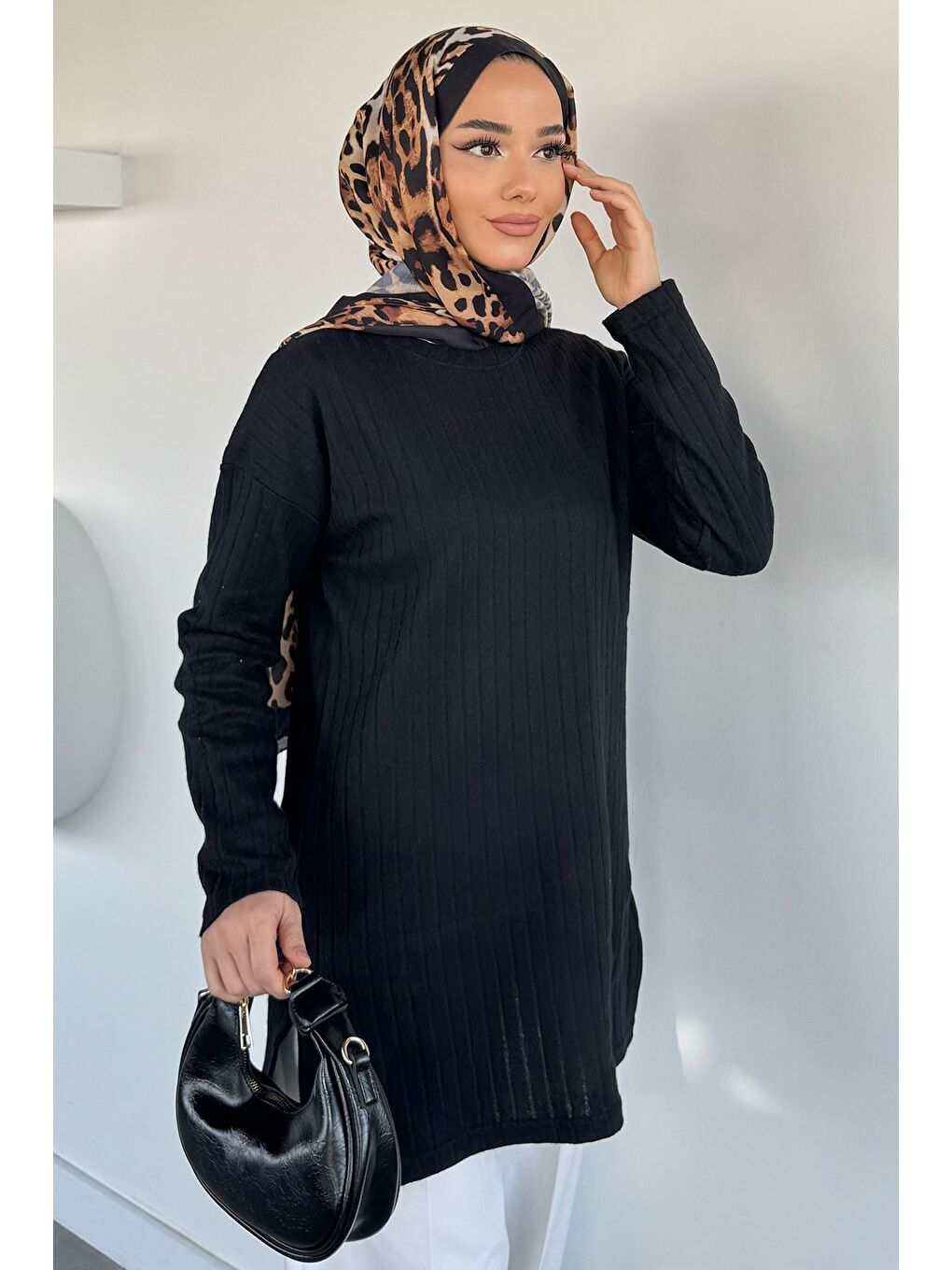 Siyah Fitilli Kadın Tesettür Tunik-6