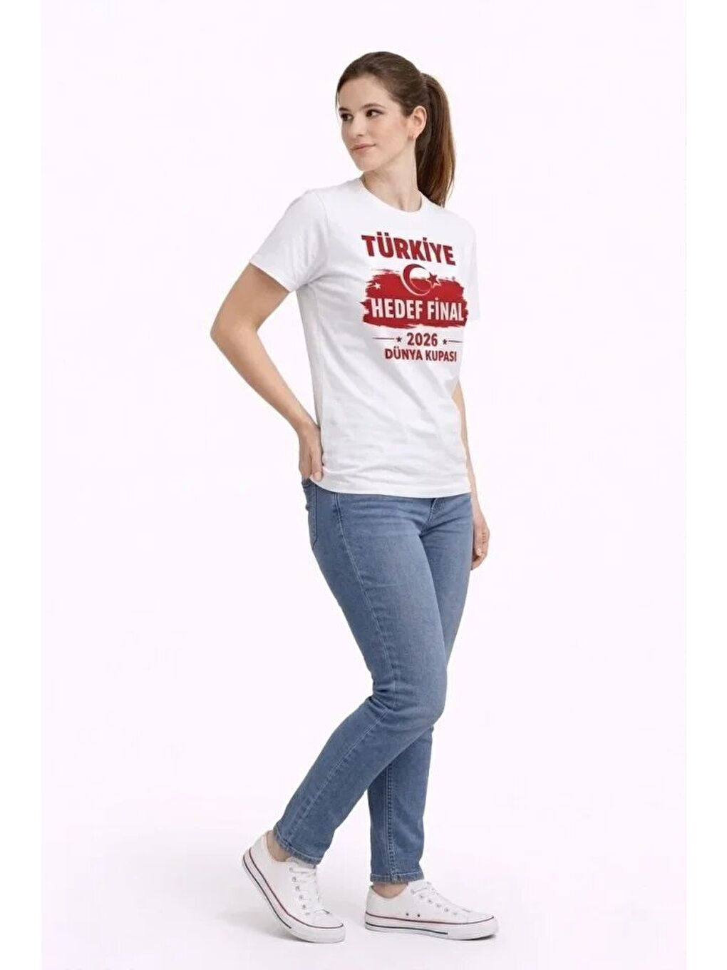 TÜRKİYE Baskılı Tişört Ay Yıldız 2026 Dünya Kupası Taraftar Forma T-Shirt - Beyaz-1