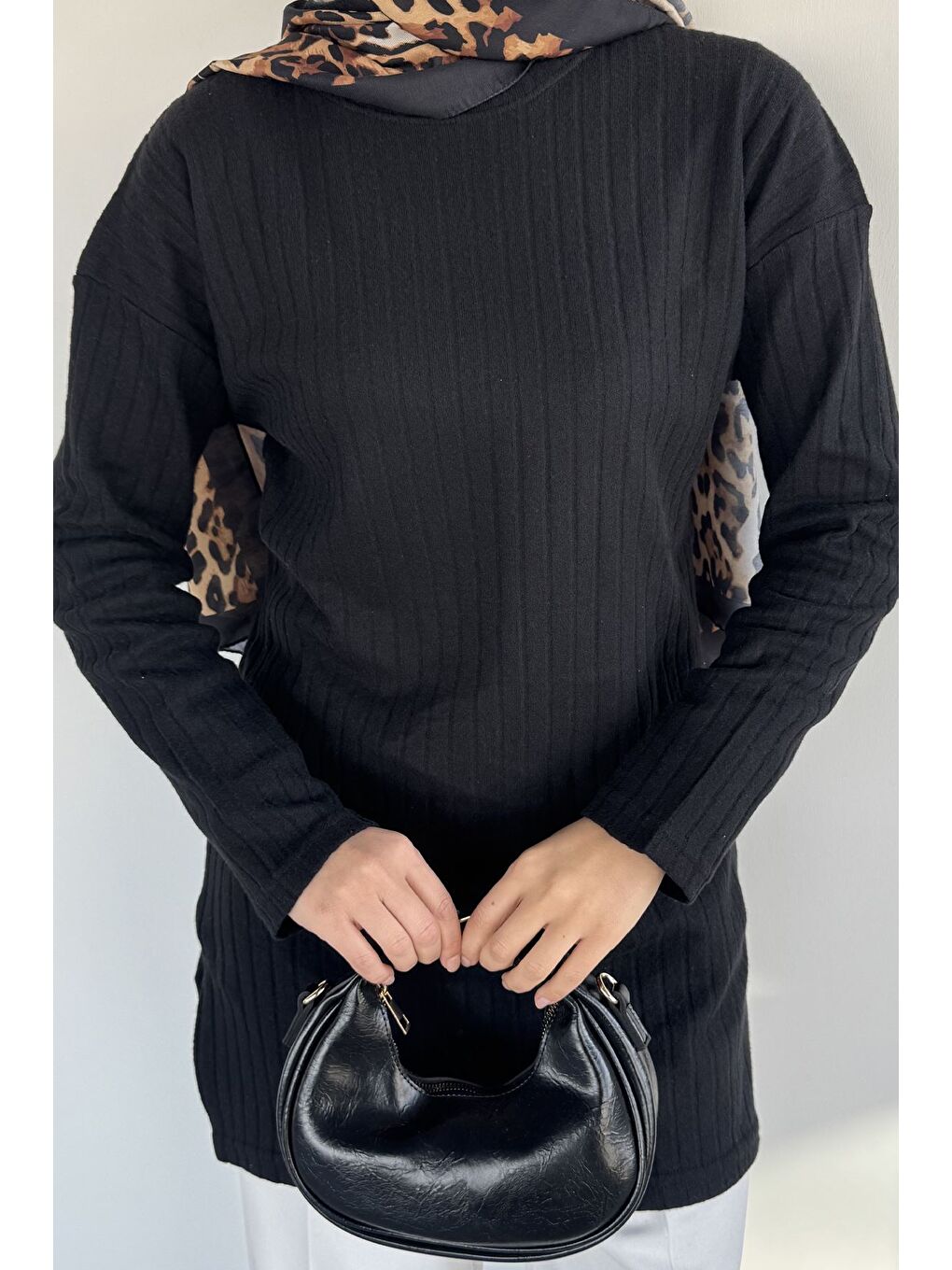 Siyah Fitilli Kadın Tesettür Tunik-8