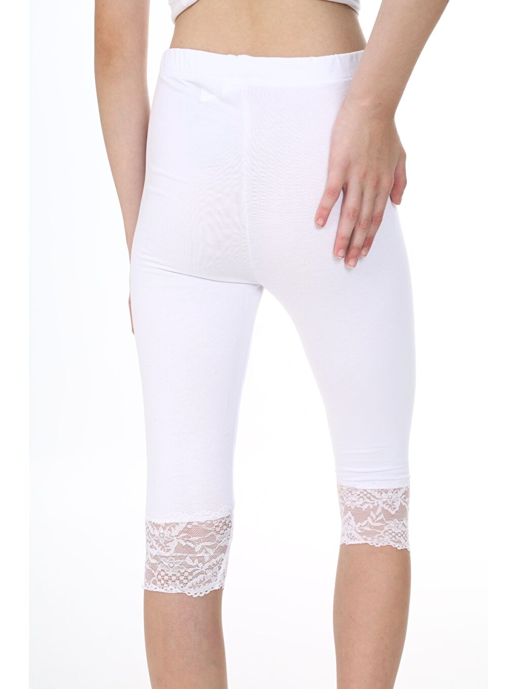 Beyaz Kız Çocuk Paça Dantel Detaylı Kapri-3