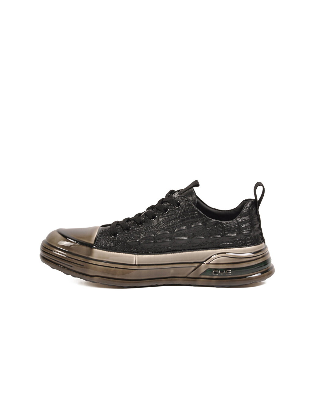 Siyah Hakiki Deri Kroko Desenli Kalın Taban Erkek Casual Ayakkabı Sneaker E058 M-3