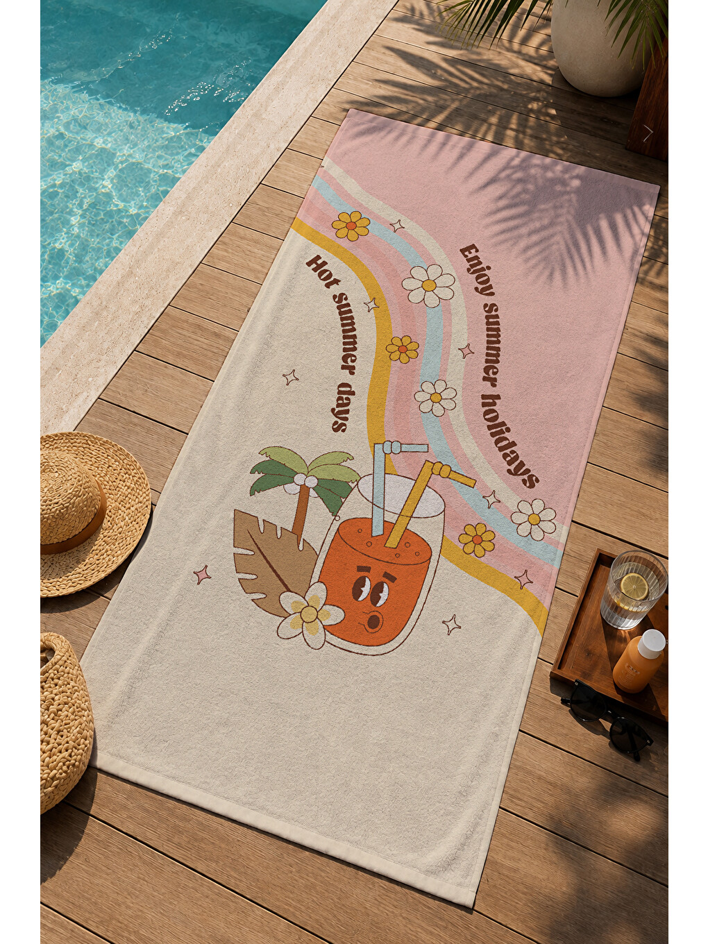 Pembe Enjoy Summer Çiçekli Desenli 70x150 Cm Dijital Baskılı Plaj Ve Banyo Havlusu-2