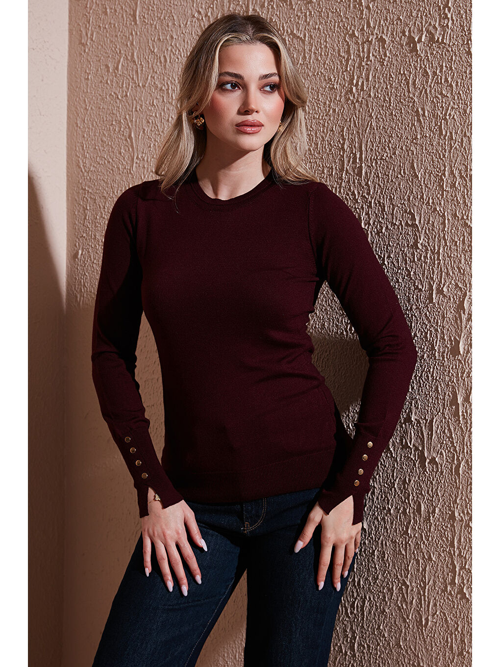 Bordo Regular Fit Bisiklet Yaka Kazak 25K0777K1-3