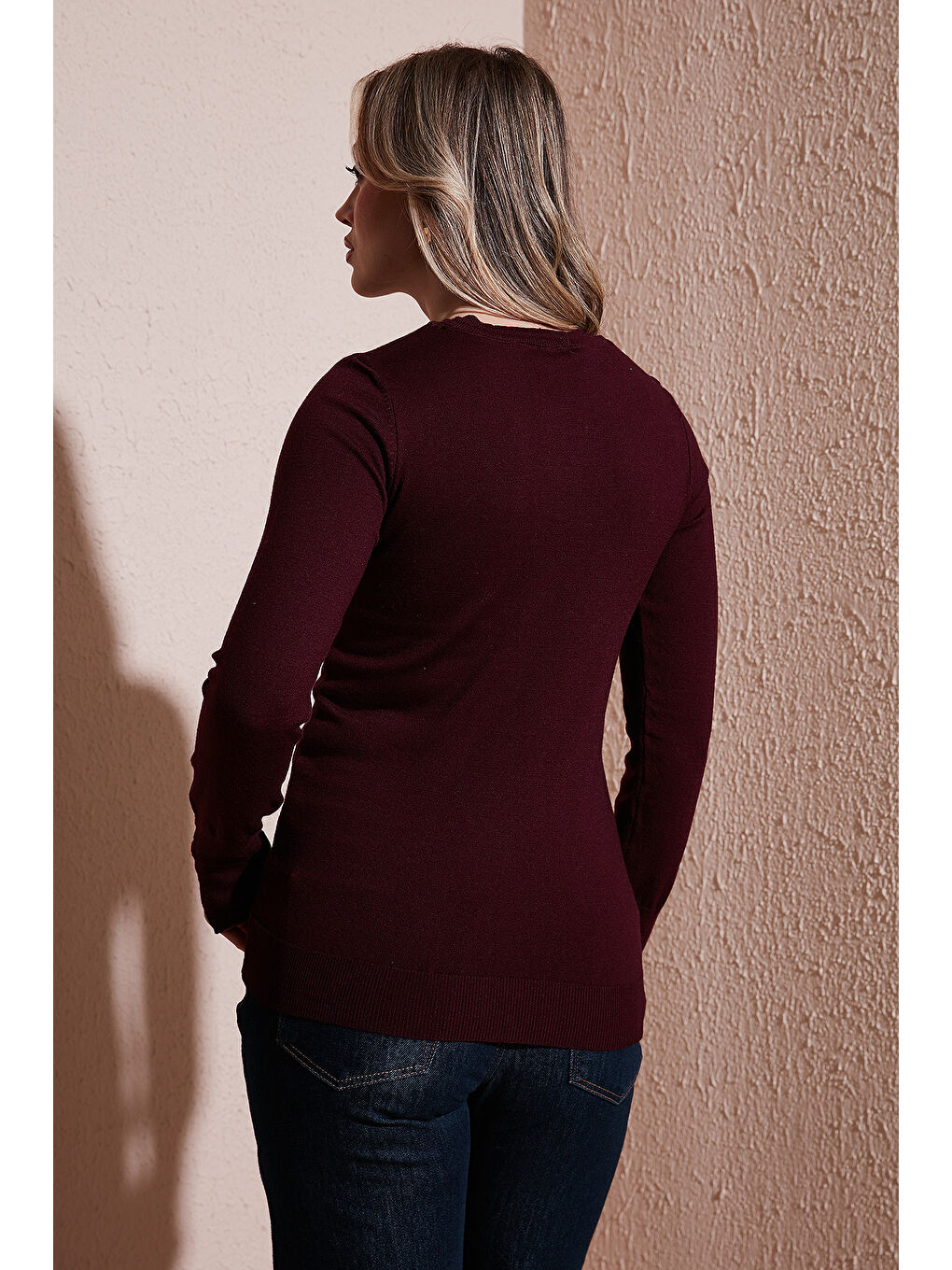 Bordo Regular Fit Bisiklet Yaka Kazak 25K0777K1-4