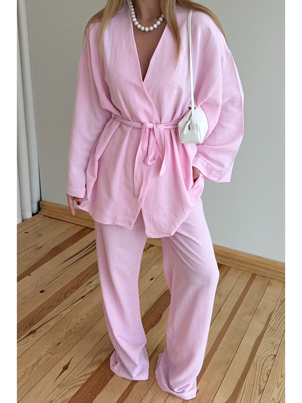 Pembe Pamuklu Kimono Takım-1
