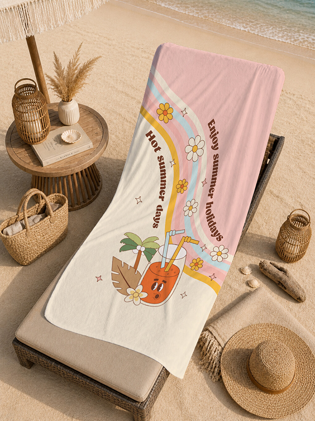 Pembe Enjoy Summer Çiçekli Desenli 70x150 Cm Dijital Baskılı Plaj Ve Banyo Havlusu-4