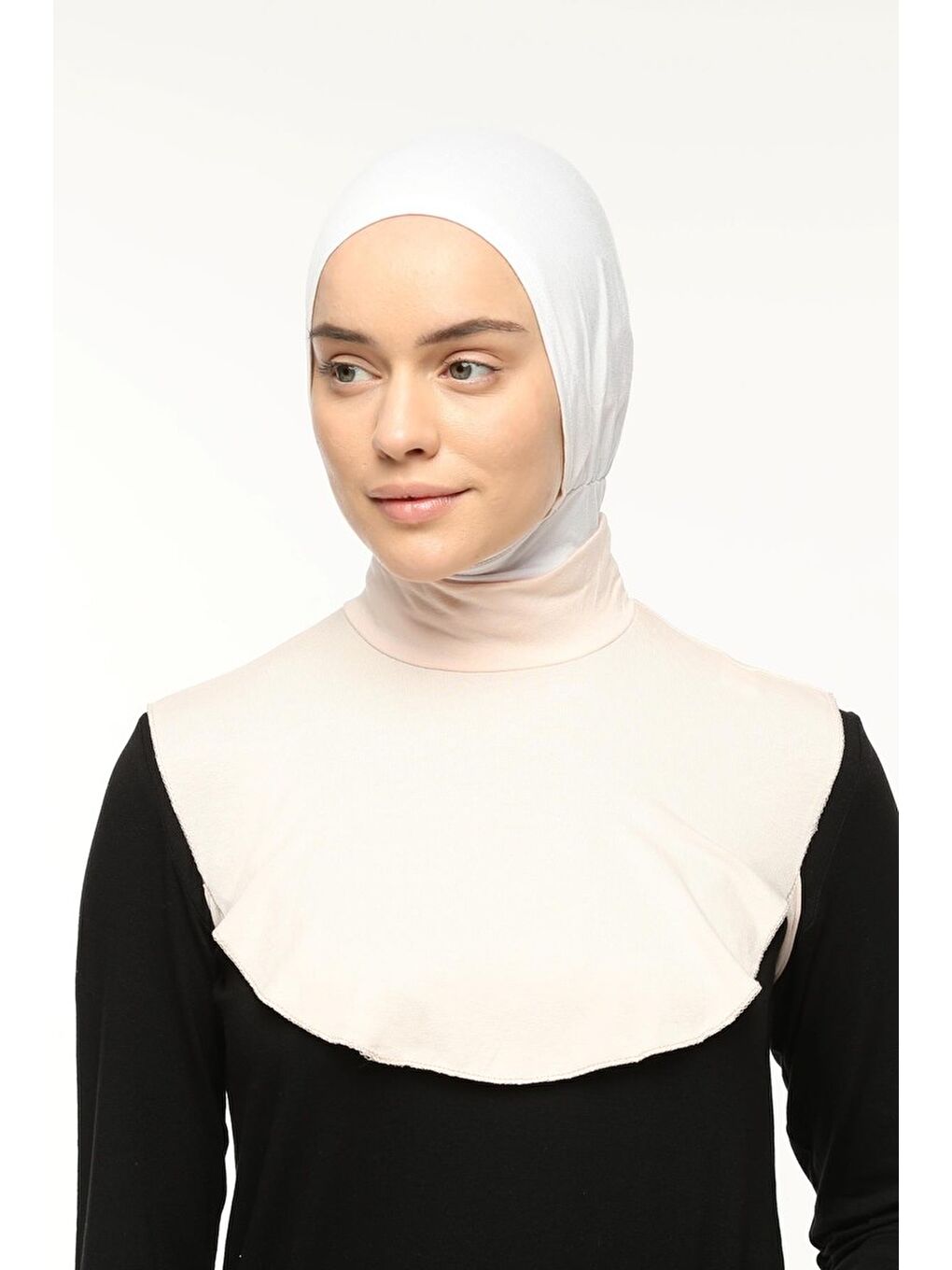 Bej Düz Balıkçı Yaka Boğazlı Penye Tesettür Boyunluk-1