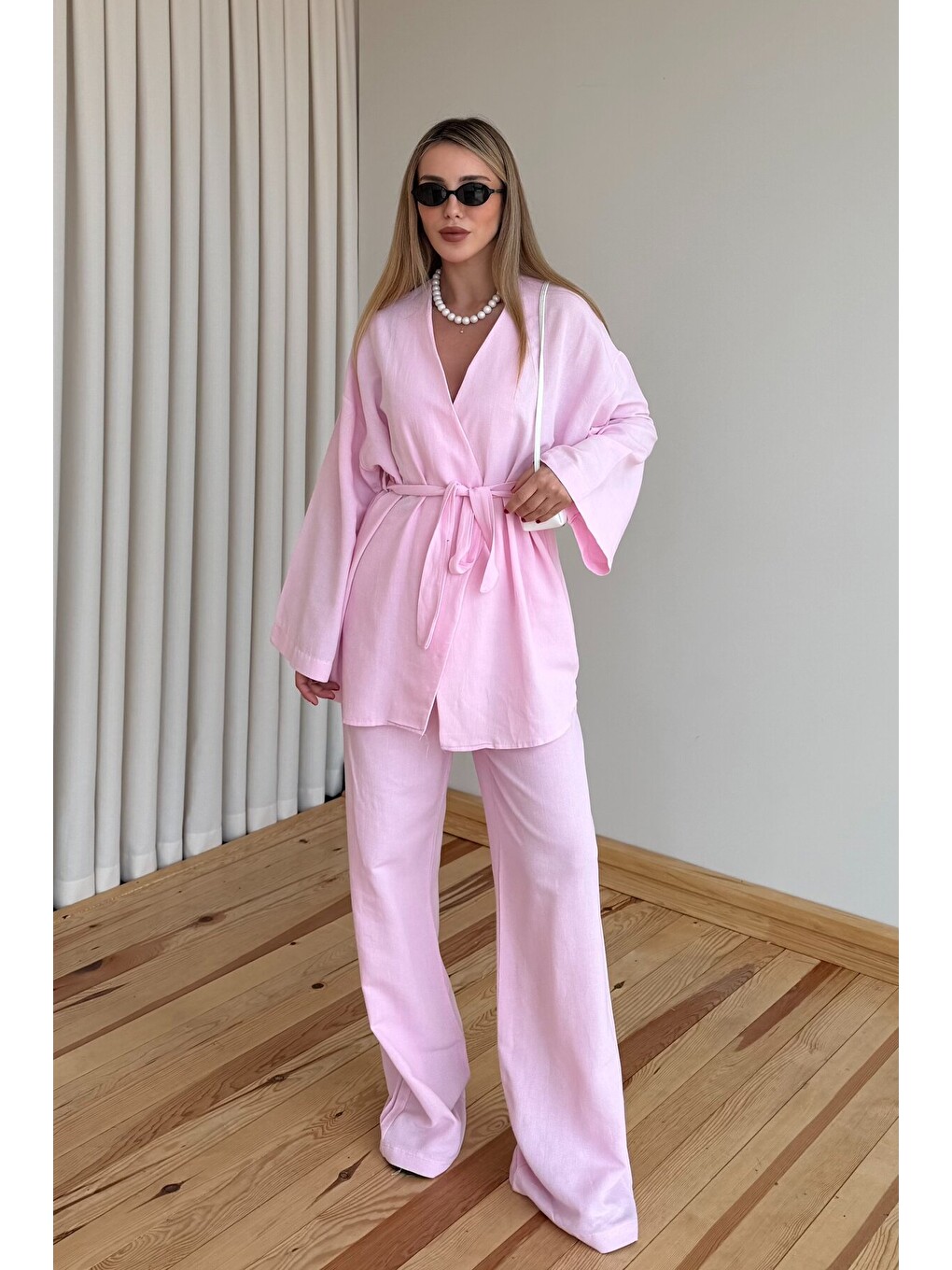 Pembe Pamuklu Kimono Takım-2