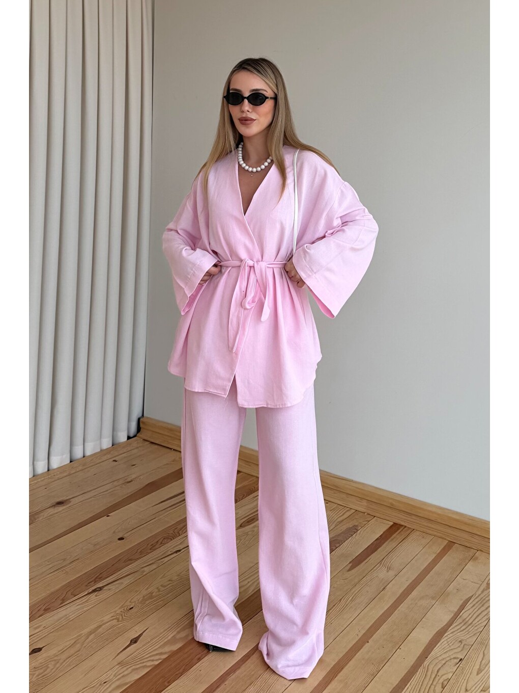 Pembe Pamuklu Kimono Takım-3