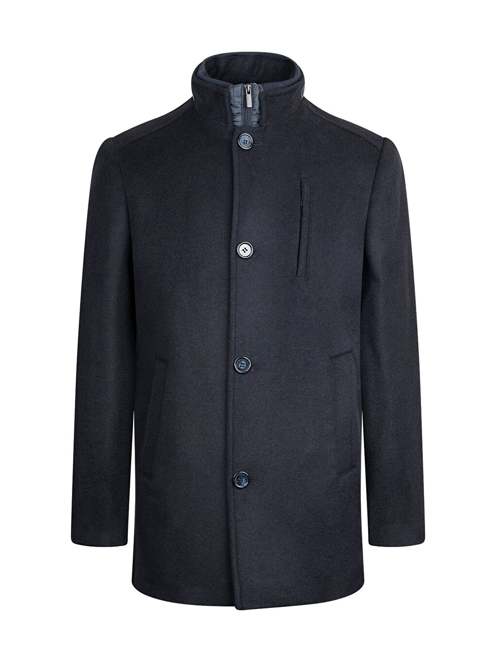 Lacivert Slim Fit Hakim Yaka Yünlü Basic Palto