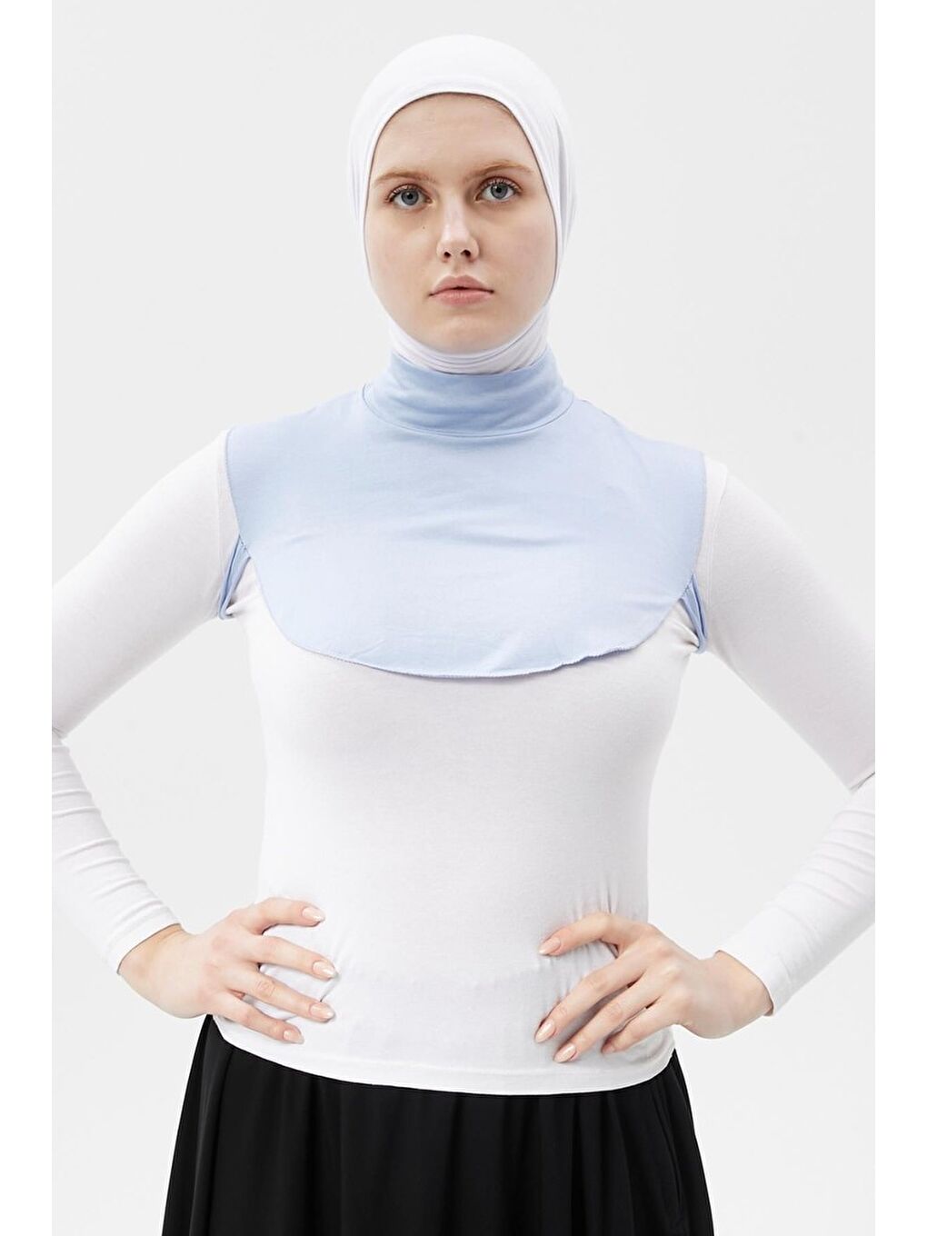 Mavi Düz Balıkçı Yaka Boğazlı Penye Tesettür Boyunluk