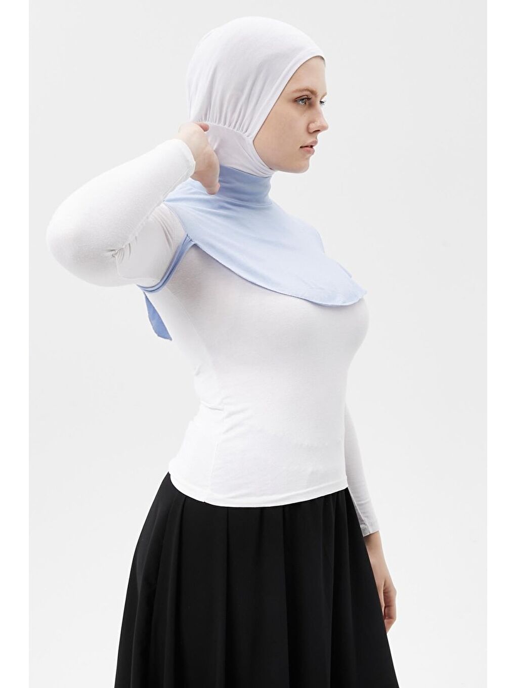 Mavi Düz Balıkçı Yaka Boğazlı Penye Tesettür Boyunluk-2