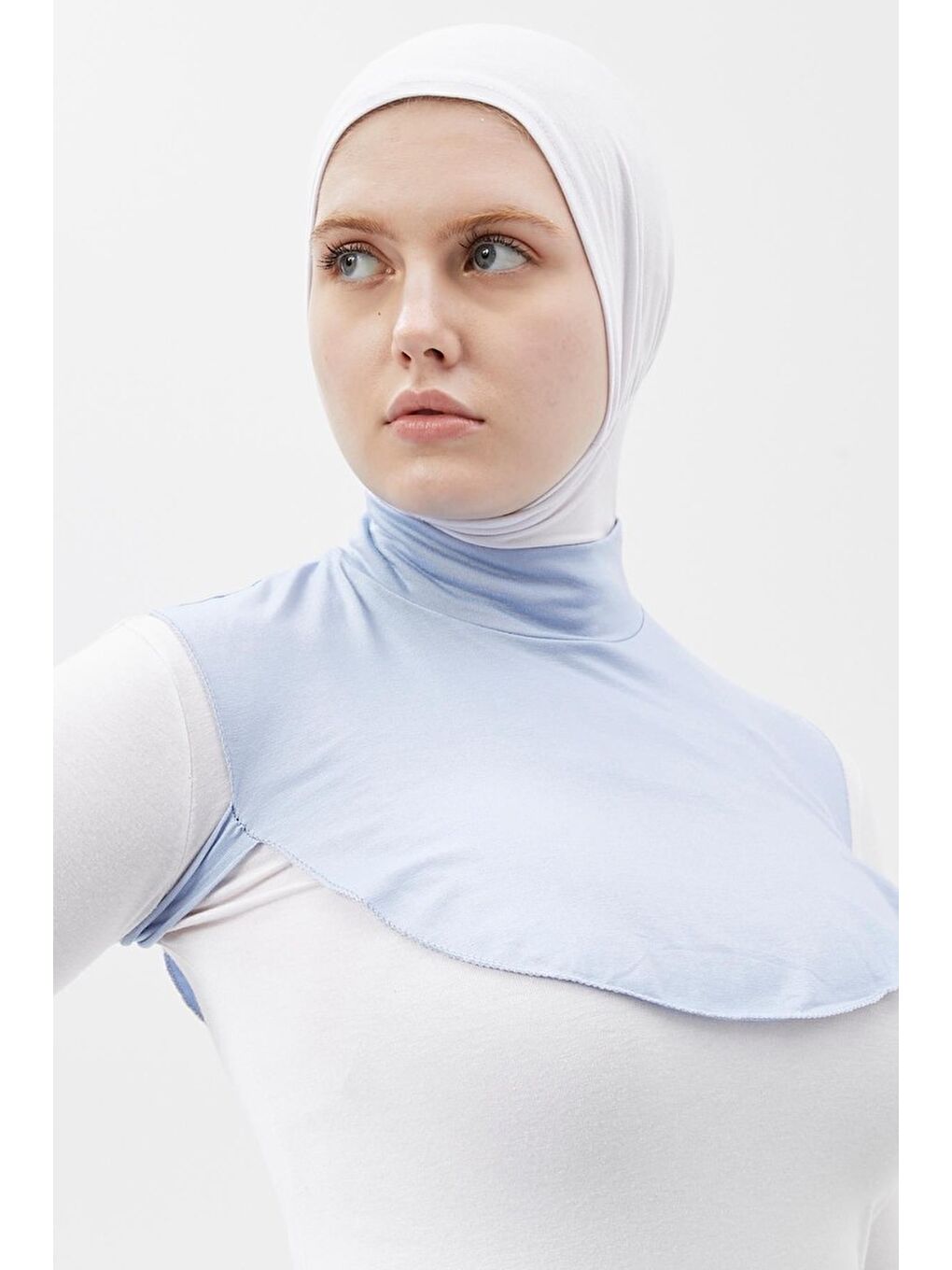 Mavi Düz Balıkçı Yaka Boğazlı Penye Tesettür Boyunluk-3