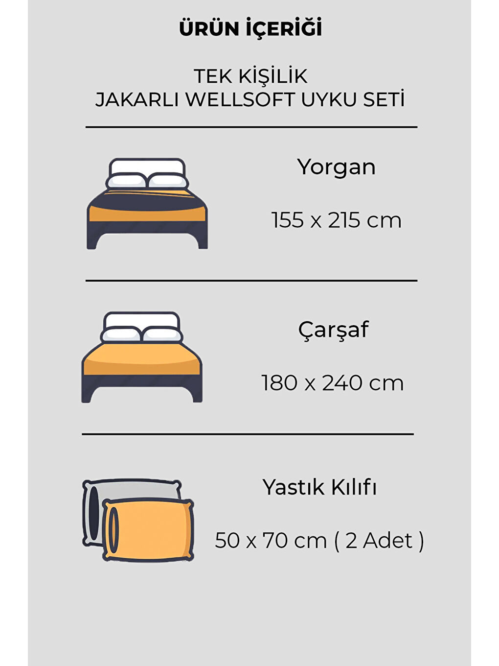 Antrasit Wellsoft Tek Kişilik Uyku Seti Çift Taraflı Monza-4