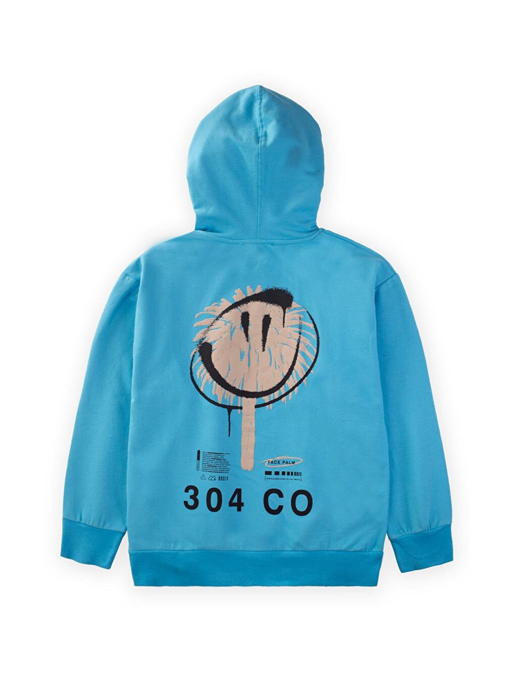 CİGİT Mavi Face Palm Baskılı Kapüşonlu Sweatshirt 9 14 Yaş Mavi - 1