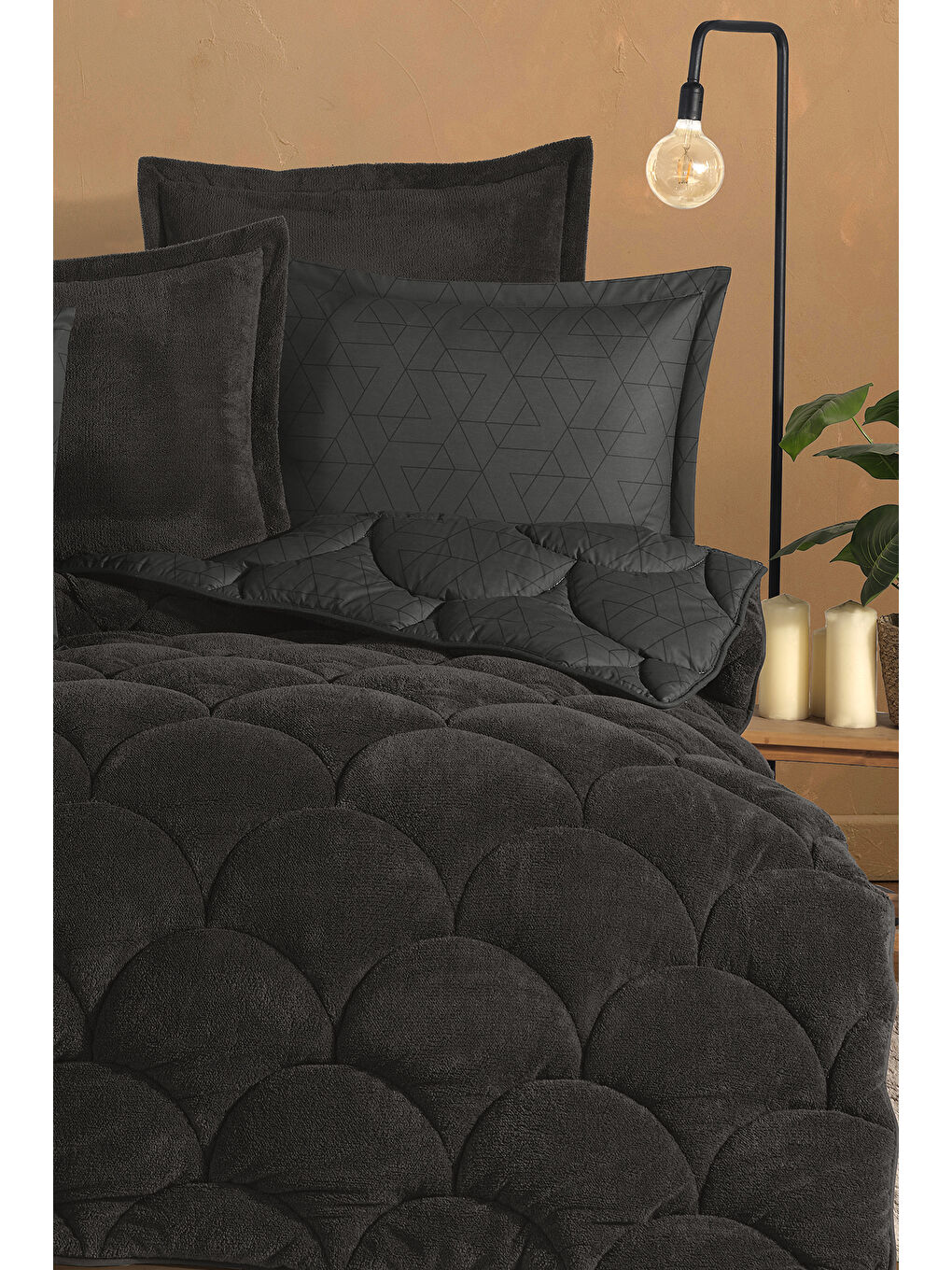 Antrasit Wellsoft Çift Kişilik Uyku Seti Çift Taraflı Monza-2