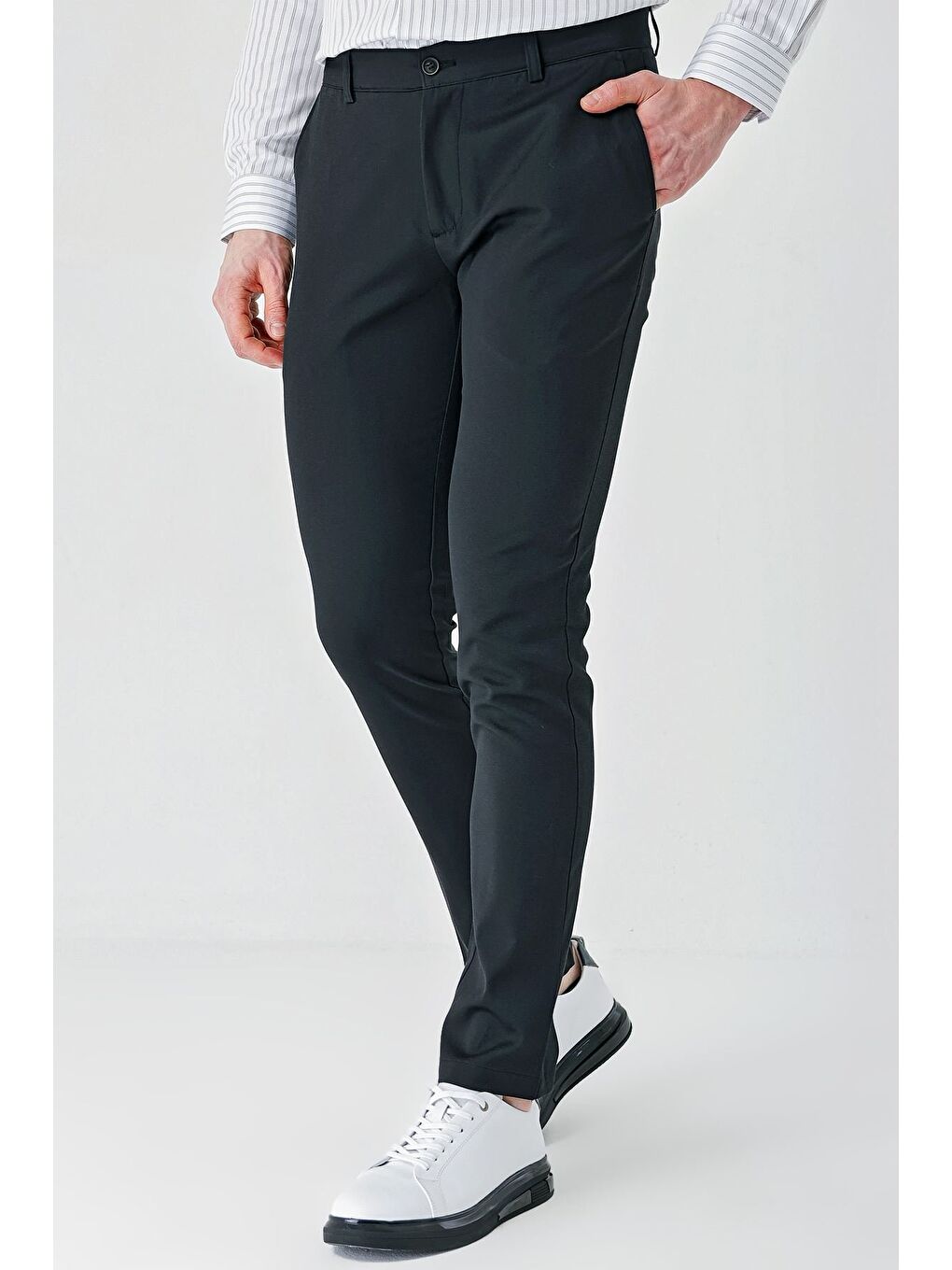 Siyah Pamuklu Yandan Cepli Casual Slim Fit Chino Pantolon 1003240156