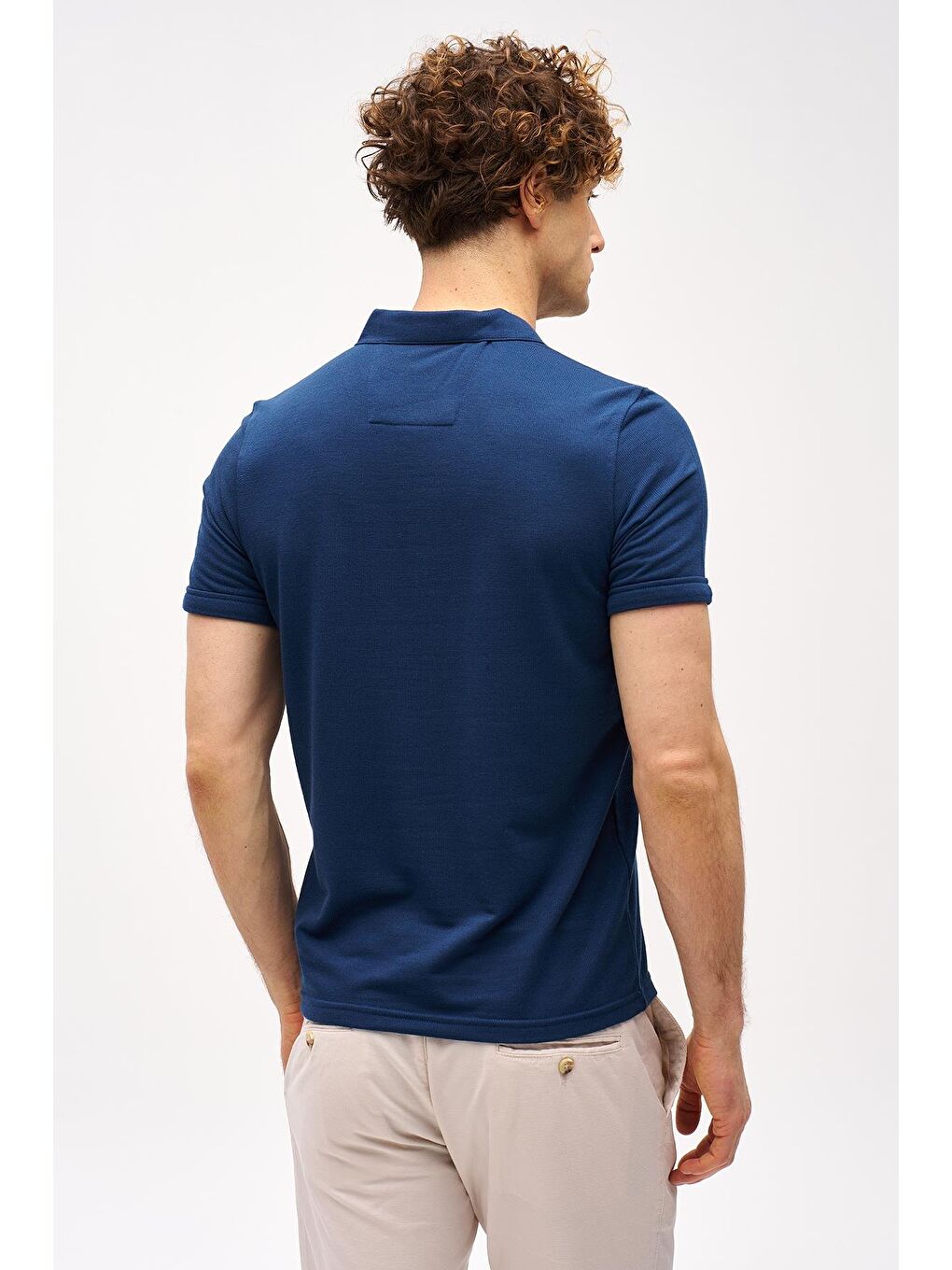 Lacivert Slim Fit Dar Kalıp Fermuarlı Polo Yaka Düz Kısa Kollu  Tişört-3