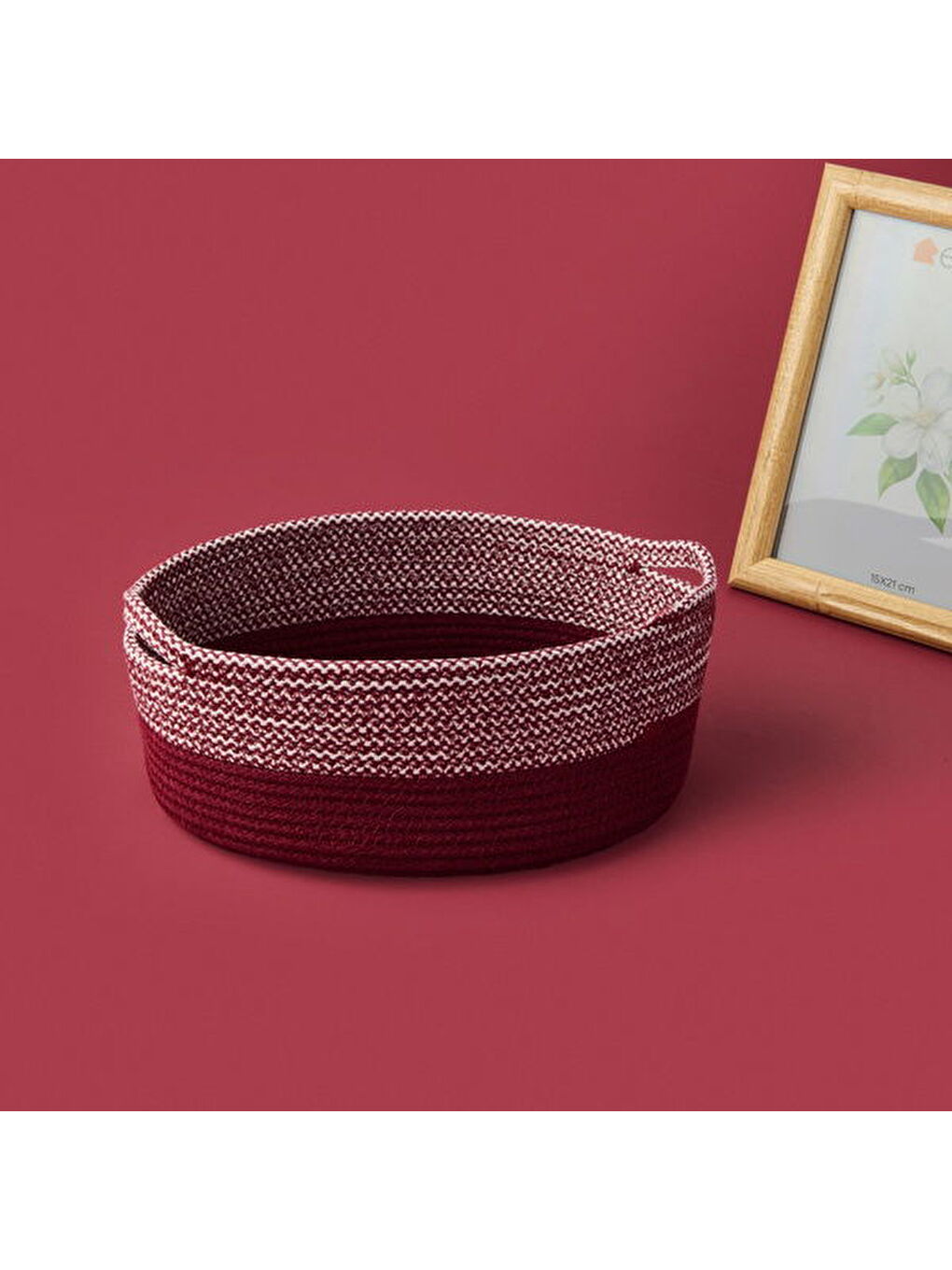 Earthy Hues Dekoratif Sepet - Bordo - 26x20x9 cm-3