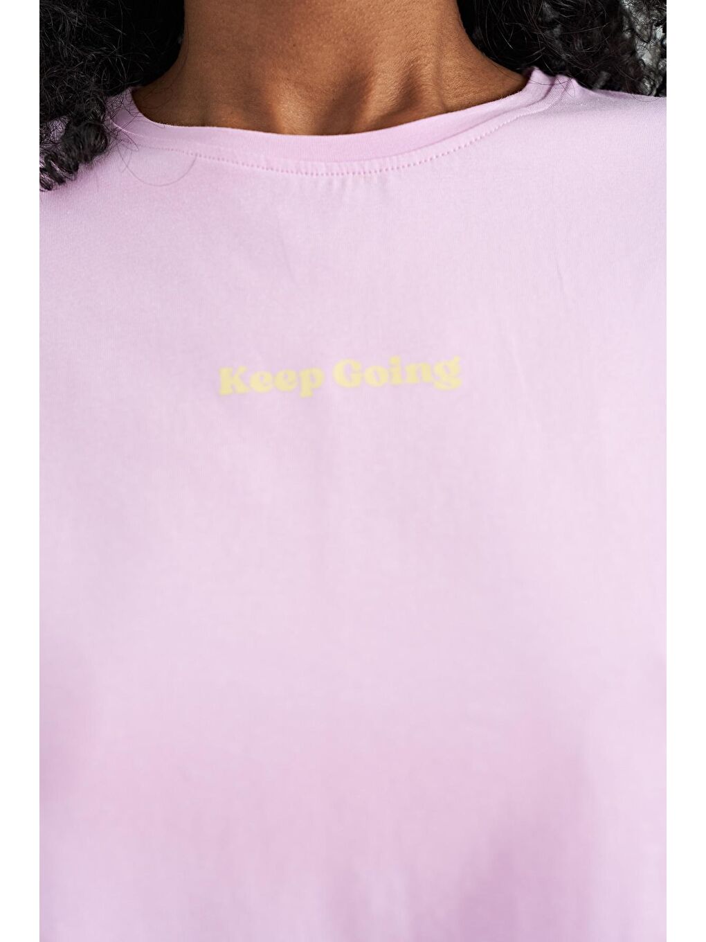 Veryperi Pembe Üç Renk Düşük Omuzlu Oversize Baskılı Crop Kadın T-Shirt - 02266 - 1