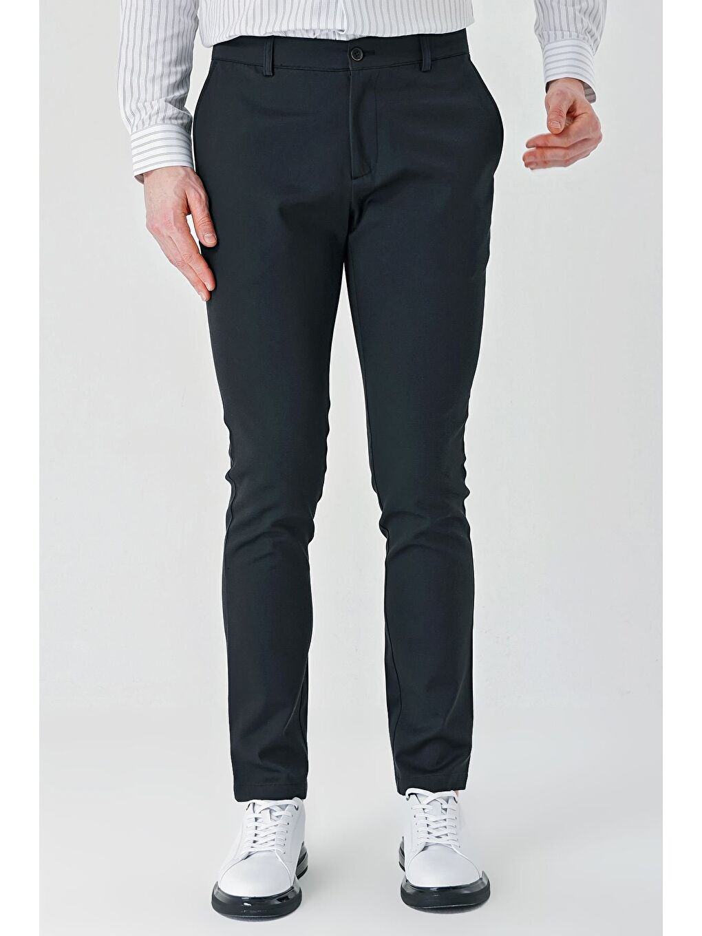 Siyah Pamuklu Yandan Cepli Casual Slim Fit Chino Pantolon 1003240156-2